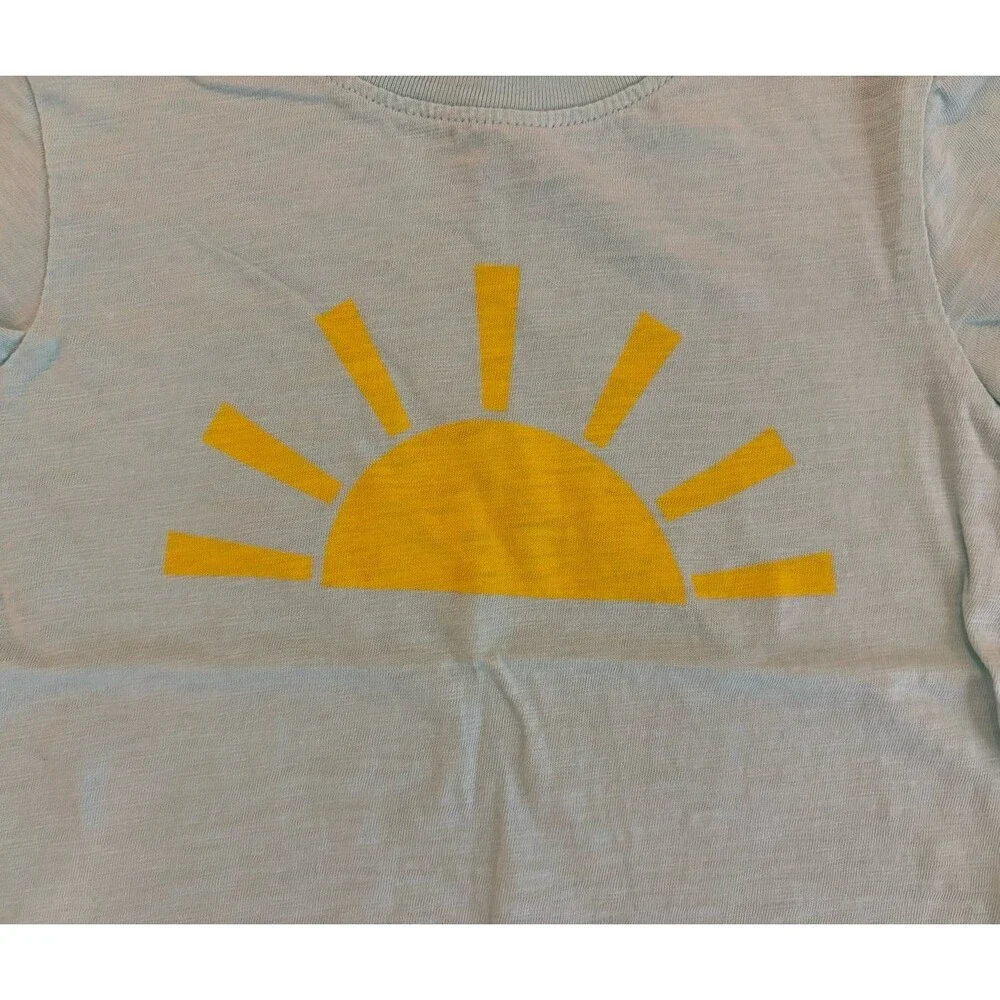 Primary Short Sleeve Shirt, Light Blue with Yellow Sun, Size 3T